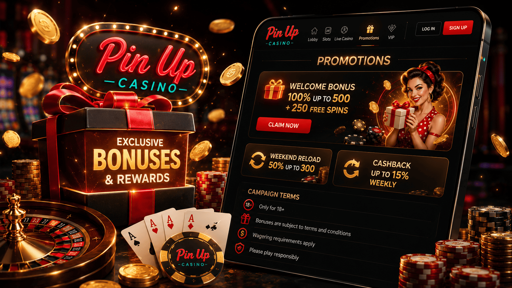 Pin Up Casino bonus bölməsi və kampaniya şərtləri